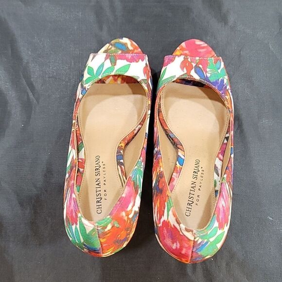 CHRISTIAN SIRIANO PEEP TOE HIGH HEEL STILETTO MULTI-COLOR FLORAL DETAILS PUMP - Picture 7 of 14
